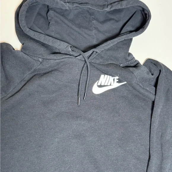 Nike Black Hoodie XL Unisex Pullover Swoosh Fleece Sweatshirt - Picture 2 of 6